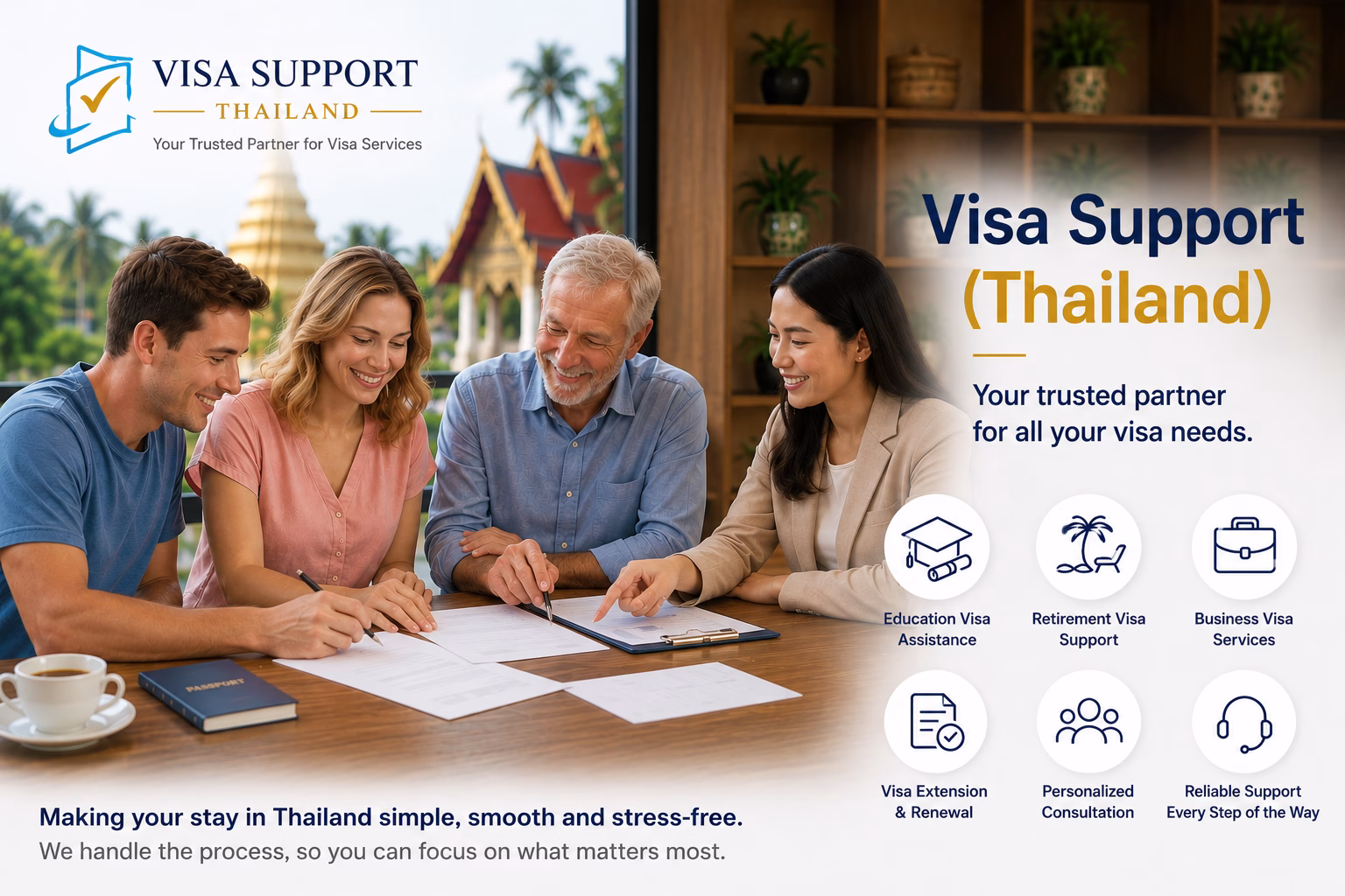 Visa Support Thailand office showing education and retirement visa services in Chiang Mai